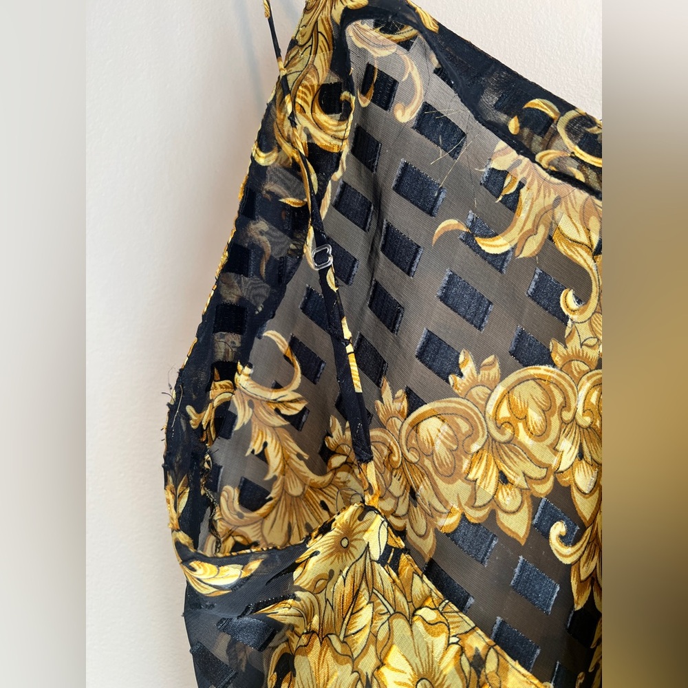 Vtg Victoria's Secret Baroque Gold Black Floral Lace Gold Label 90s Size L - Picture 5 of 7